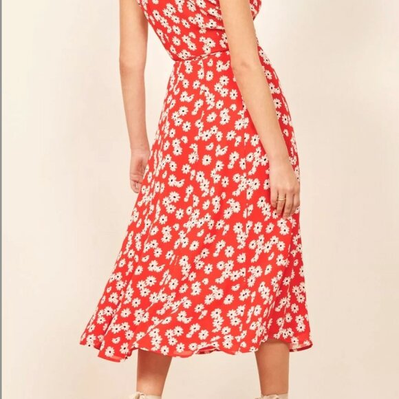 REFORMATION Oopsie Daisy Floral CARINA Georgette True Wrap Tie Midi Dress Sz L - Picture 3 of 6